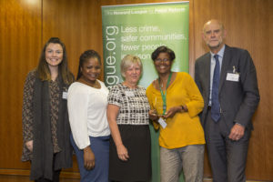 Siobhan McKeown, Juliana Olubi-Idowu, Ruth Mccarroll, Winsom Robotham and the Howard League award giver