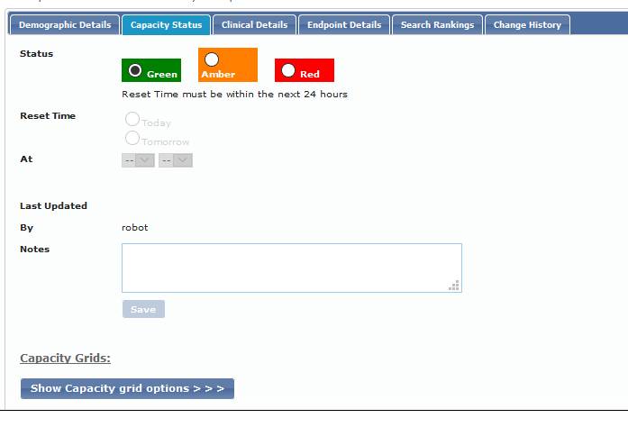 Screenshot showing the process to update capacity status on DoS