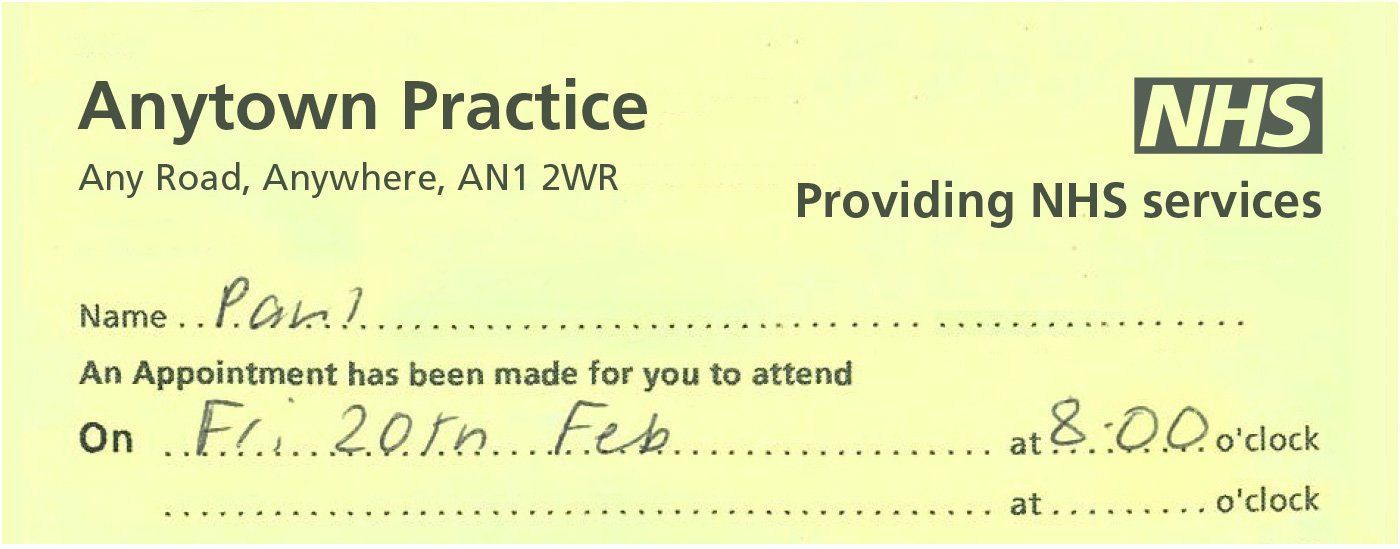 NHS Identity Guidelines Primary Care Appointment Card