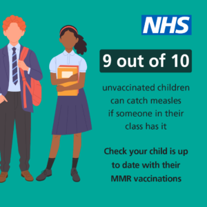 9 out of 10 unvaccinated children can catch measles if someone in their class has it. Check your child is up to date with their MMR vaccinations.