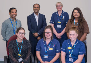 Photograph (from left). Back row: Dr Arun Alfred, consultant haematologist; Dr Joe Joseph, consultant haematologist; Louise Ollivant, Haematology Clinical Nurse Specialist; Suhani Ghiya, lead chemotherapy pharmacist; Front row: Gemma Warburton, Senior Cancer Services Pharmacist; Amy Kemp, Haematology Outreach CNS; Hannah Newell, Haematology Outreach CNS.