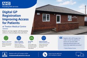 Image of Treeton Medical Practice's online registration website page.