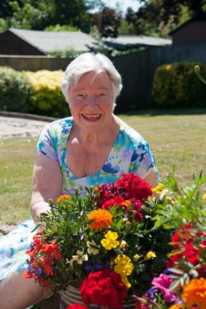 Beryl Langley in her garden