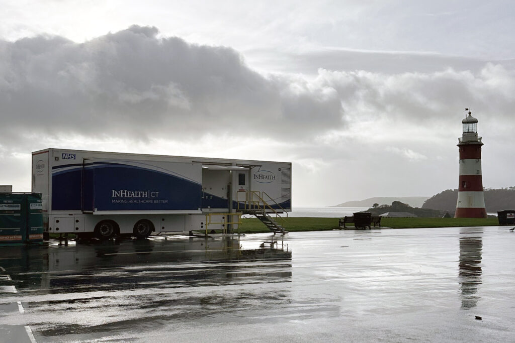 The lung health check programme truck on The Hoe with Smeaton’s Tower in the background. 