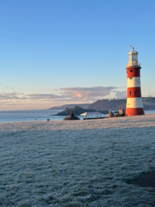 A view from the lung health check programme truck of Smeaton’s Tower.