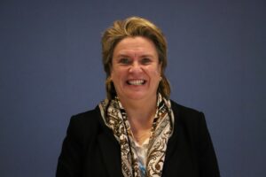 a woman smiling