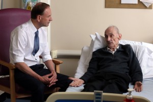 The new Chief Exec of the NHS Simon Stevens pays a visit the Shotley Bridge Hospital in County Durham.