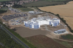 Ariel view taken in October 2014 of the construction of Cramlington hospital