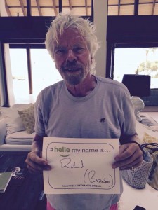 Image of Richard Branson with the hellomynameis poster