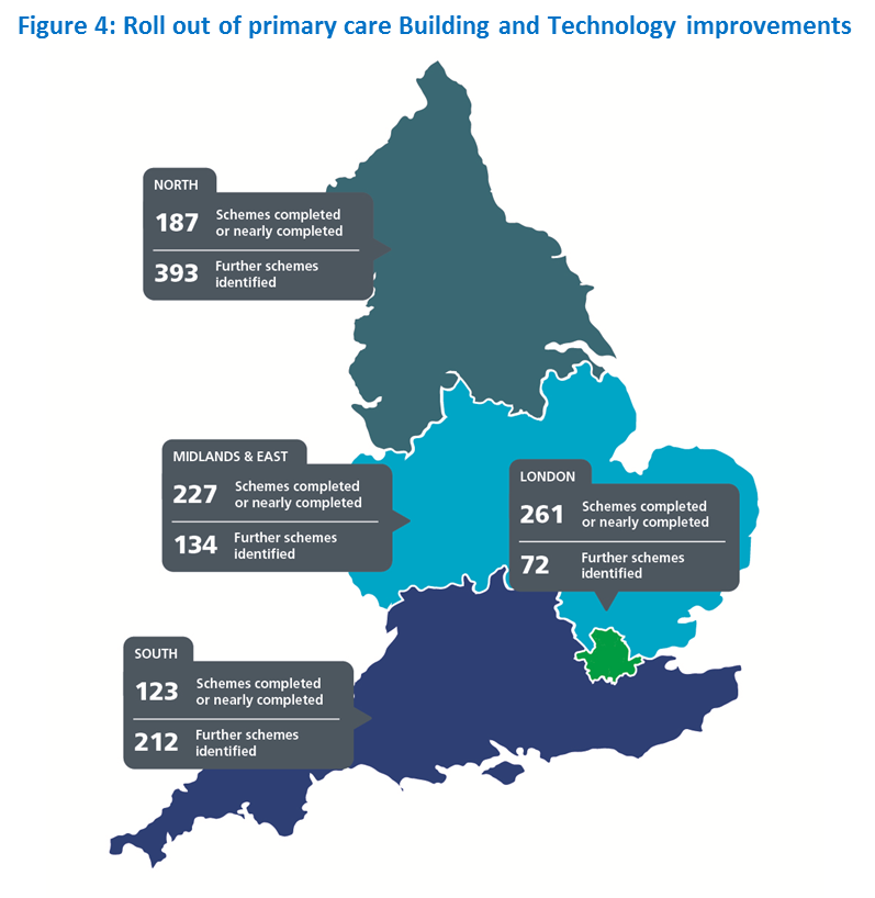 A map showing the roll out of parimary care building and technology improvements