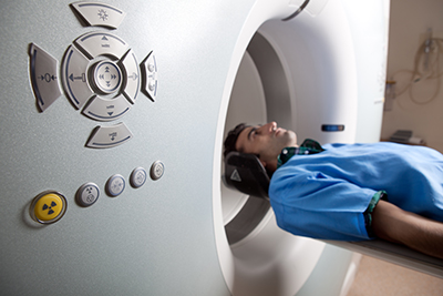 Patient undergoing a scan in hospital