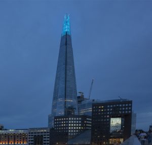 The shard, London, lit up blue