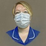 Drawn illustration of a nurse wearing a medical face mask