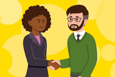 Image to accompany the ‘Looking after your career’ coaching offer. The image shows a woman and a man shaking hands – one of these people is a coach and the other person is a coachee