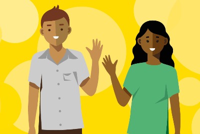 This image accompanies the Looking after you too coaching offer. The images show two people who are waving