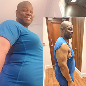 Two images of Tim showing his weight loss