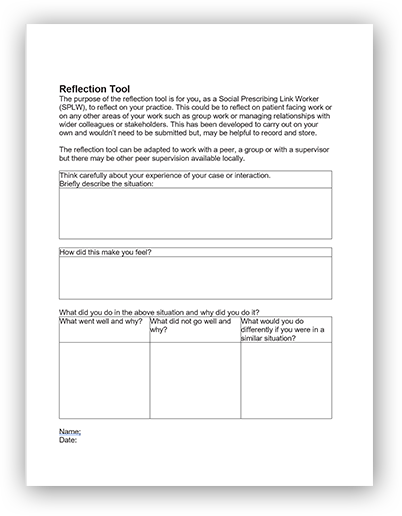 Social prescribing link worker - reflection tool form