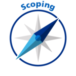 Blue icon with compass signifying “scoping phase” of the NHS Culture and Leadership Programme