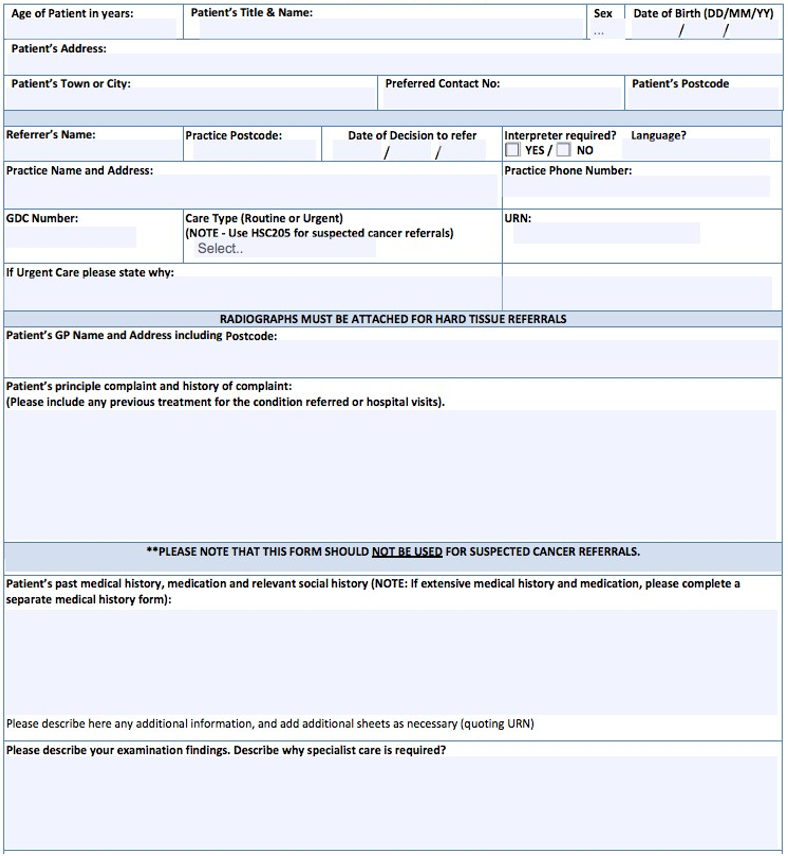 Specialist dental services referral form example