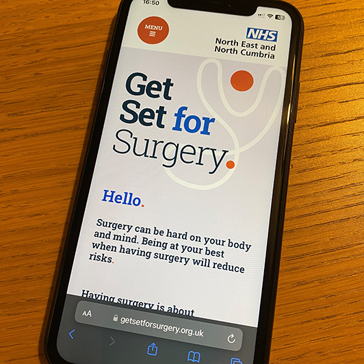 Mobile phone showing pre-surgery waiting well programme details