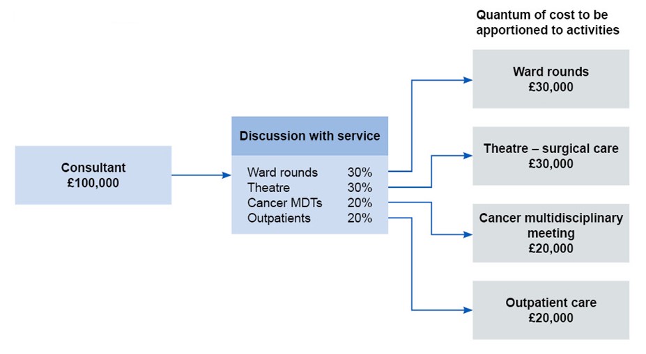 figure identifying quantum of consultant cost apportioned to activities such as ward rounds