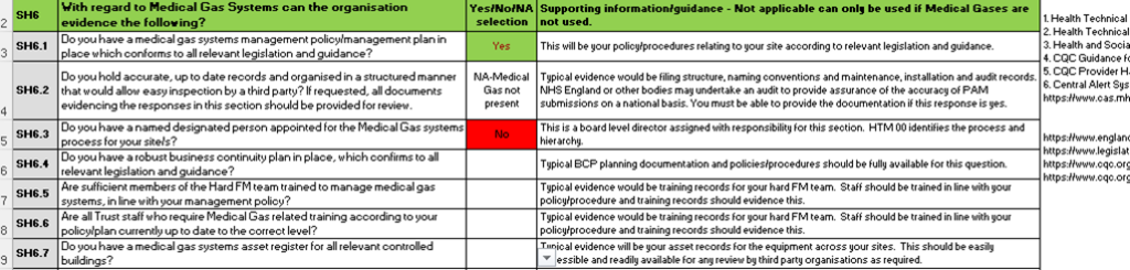 A screenshot of the self-assessment question worksheet