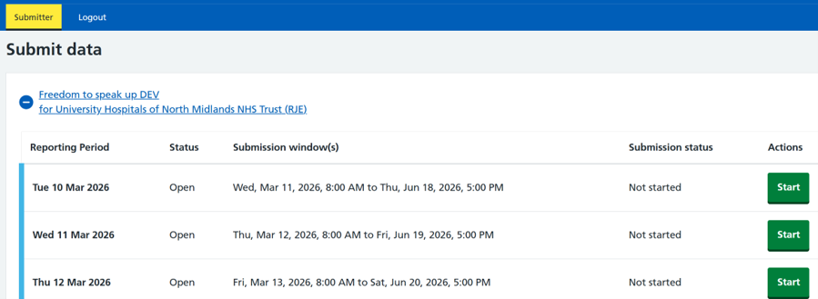 Image of how to find the reporting period on the Data Collection Framework.