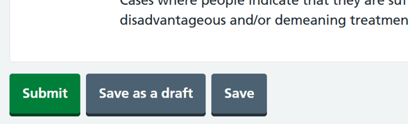 Image of how to save or save as draft on the Data Collection Framework.