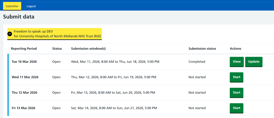 Image of how to update the data on the Data Collection Framework.