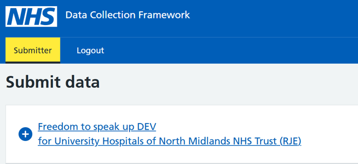 Image of what will appear when you have submitted your data on the Data Collection Framework.